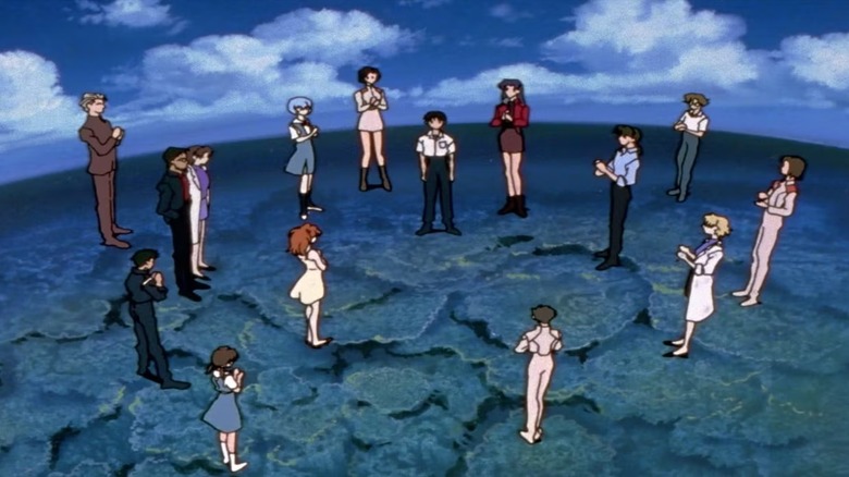Shinji is applauded in the bizarre finale of Neon Genesis Evangelion