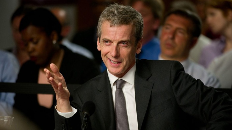 Peter Capaldi as Malcolm Tucker, speaking before an audience on The Thick of It