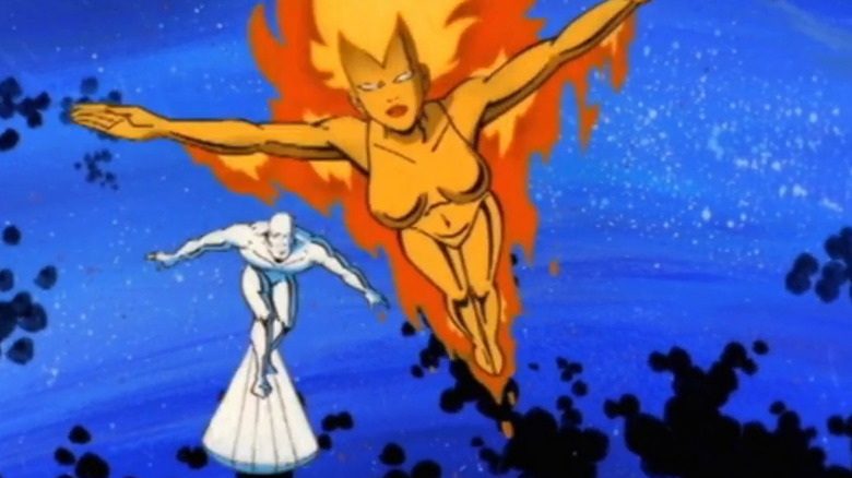 Surfing and Noufa flying in space in Silver Surfer.