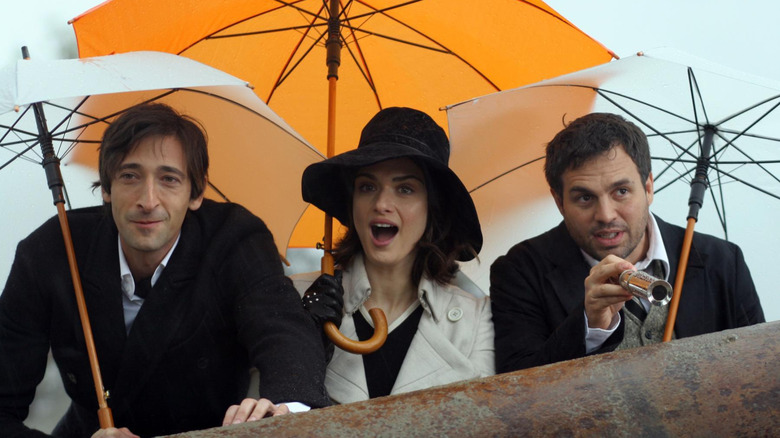 Adrien Brody as Bloom, Rachel Weisz as Penelope, and Mark Ruffalo as Stephen in The Brothers Bloom