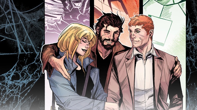 Ultimate Spider-Man #20 cover: Gwen Stacy, Peter Parker, and Harry Osborn