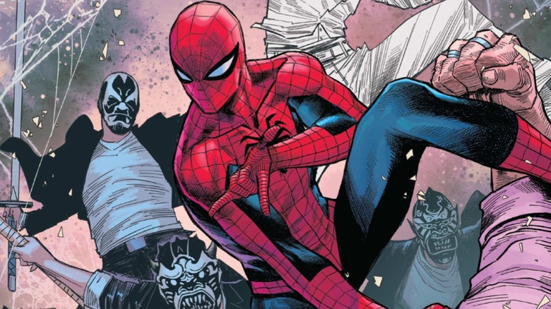 Ultimate Spider-Man #19 cover, showing Spider-Man fighting Mr. Negative's demon gang