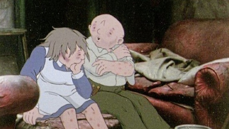 Animated man and woman sitting in dusty room in Where The Wind Blows