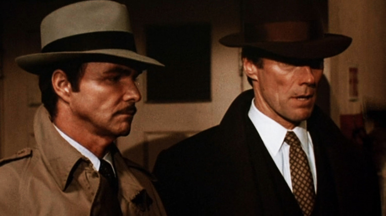 Clint Eastwood as Lieutenant Speer stands beside Burt Reynolds as Mike Murphy in City Heat