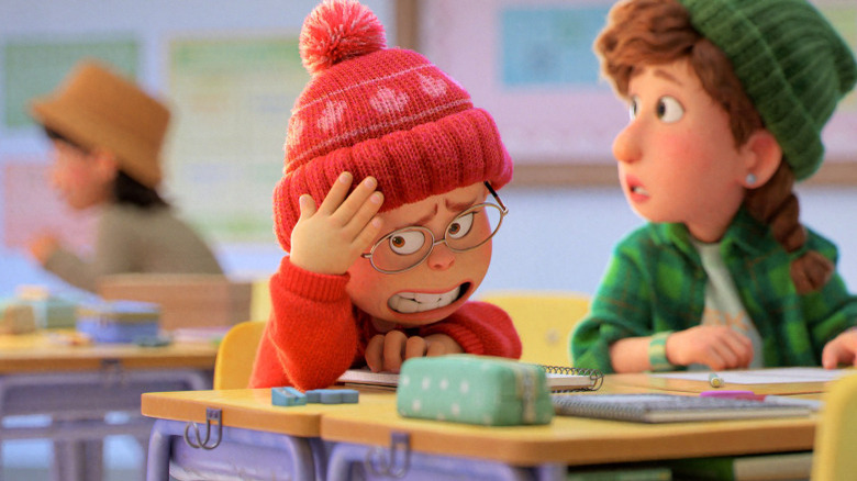 Mei looking embarrassed in Turning Red
