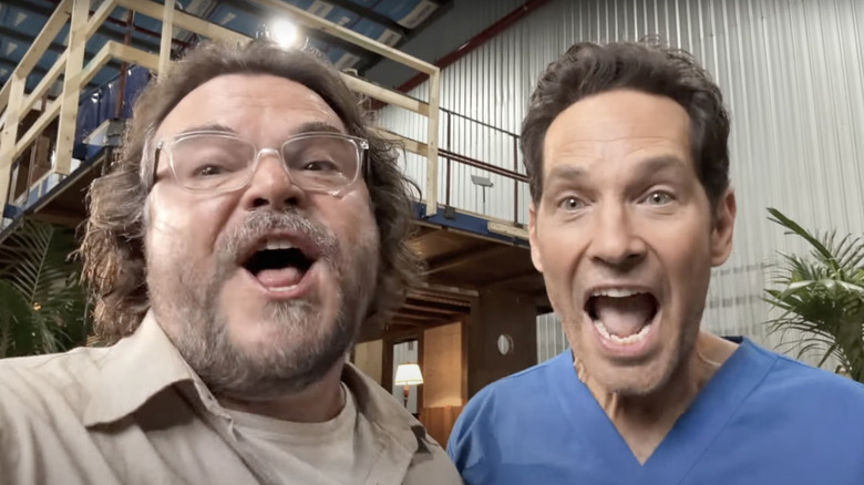 Jack Black and Paul Rudd making some very expressive faces in the announcement video for Anaconda.