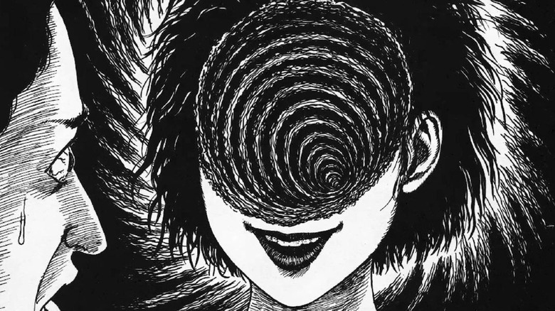 Azami Kurotani's upper head is completely enveloped by the spiral in Uzumaki