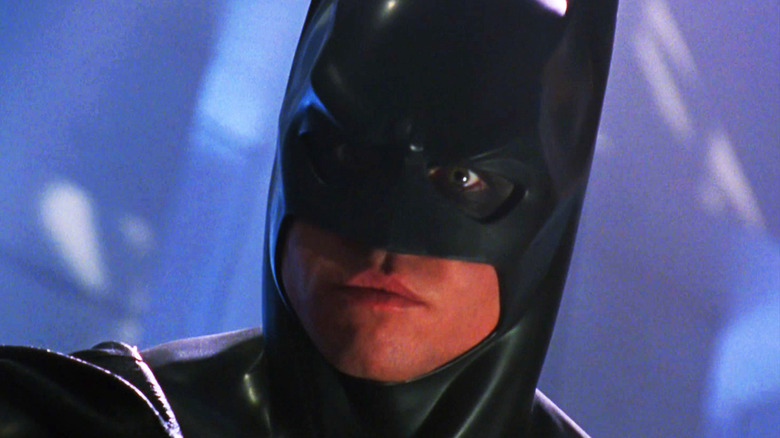 Val Kilmer's Batman is seen in closeup in Batman Forever