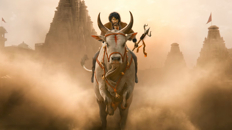 Rudhra riding an ox while wielding a trident in Varanasi