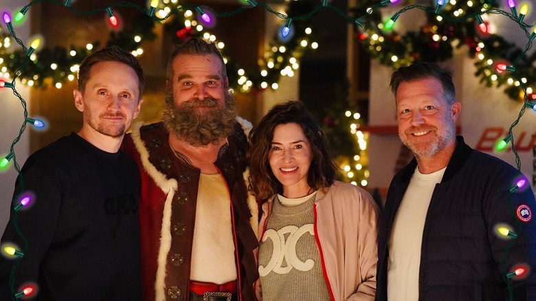 Tommy Wirkola, David Harbour, Kelly McCormick, and David Leitch on the set of Violent Night 2