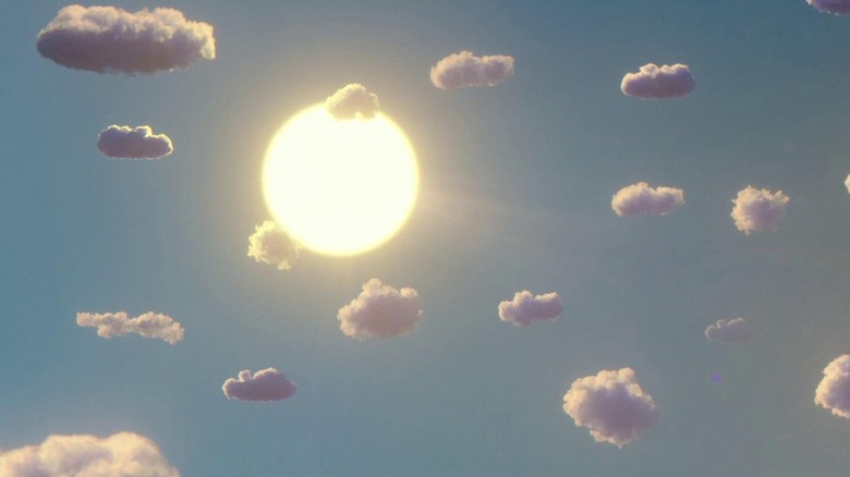 An imitation sun and eerily perfect clouds in Vivarium