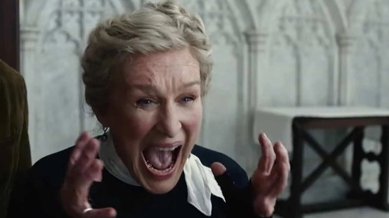 Martha screaming near the pulpit closet in Wake Up Dead Man: A Knives Out Mystery