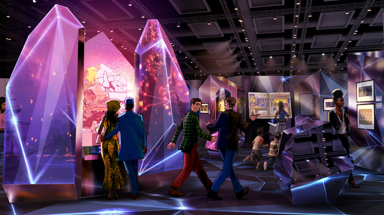 Artistic rendering of the Where Do The Stories Come From gallery from Disney100: The Exhibition