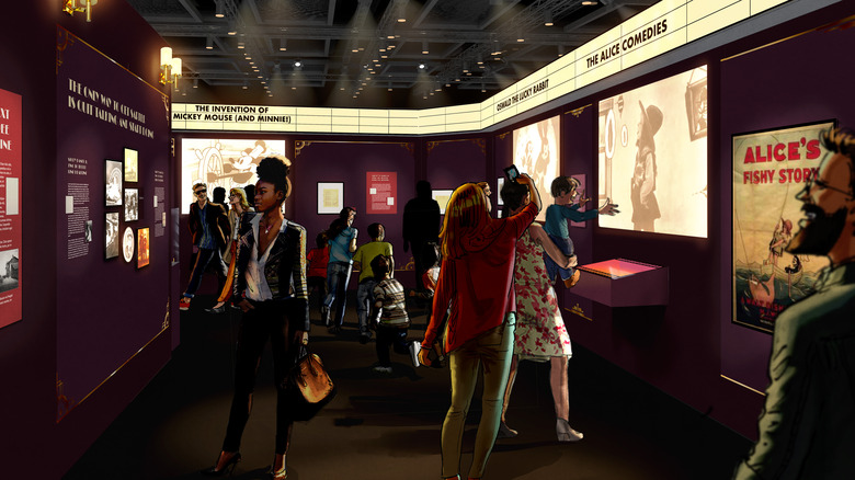 Artistic rendering of the Where It All Began gallery from Disney100: The Exhibition
