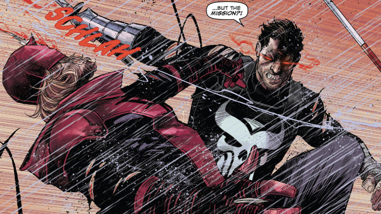 Daredevil #8 Daredevil and Punisher fighting art by Marco Checchetto