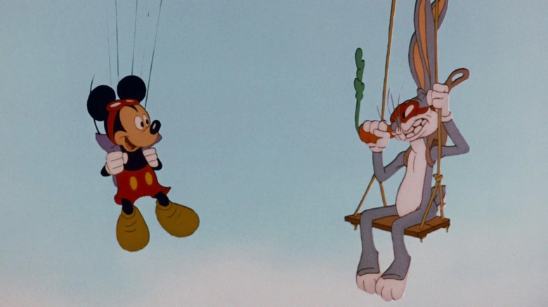 Mickey Mouse and Bugs Bunny skydiving in Who Framed Roger Rabbit?