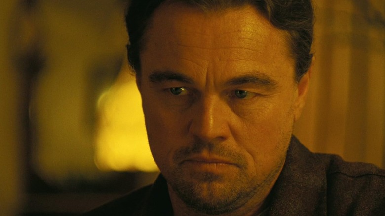 Leonardo Di Caprio looking wary as Bob Ferguson in One Battle After Another