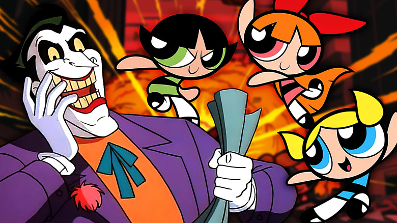 The Powerpuff Girls attack Joker from Batman: The Animated Series