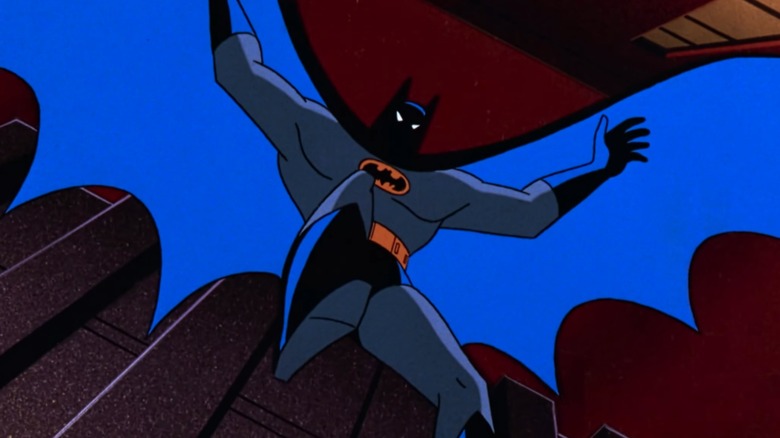 Batman leaping between skyscrapers in Batman: Mask of the Phantasm
