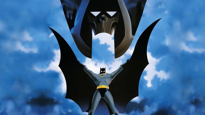 Batman: Mask of the Phantasm poster showing Batman with wings outspread as Phantasm hovers above