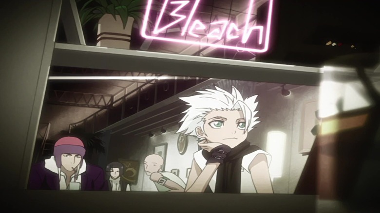 bleach hitsugaya looks out window under neon