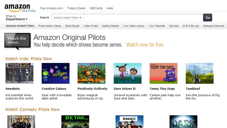 Amazon Original Pilots homepage