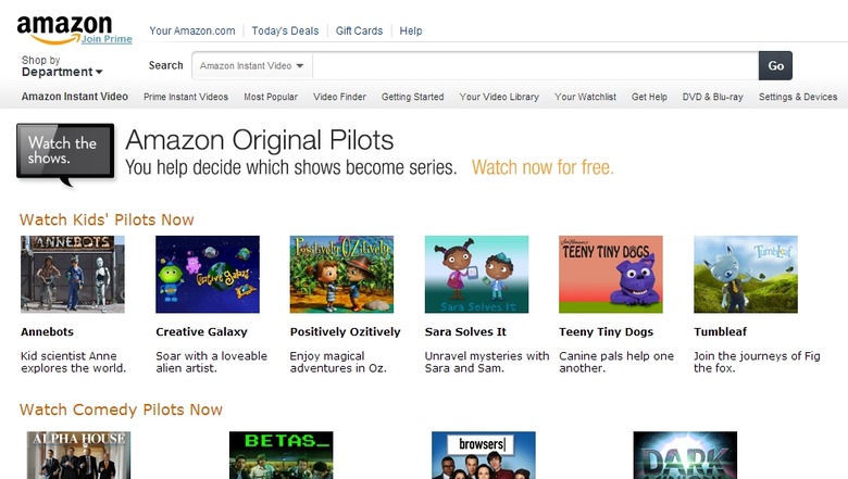 Amazon Original Pilots homepage