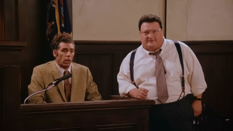 Michael Richards' Cosmo Kramer and Wayne Knight's Newton in the Seinfeld courtroom