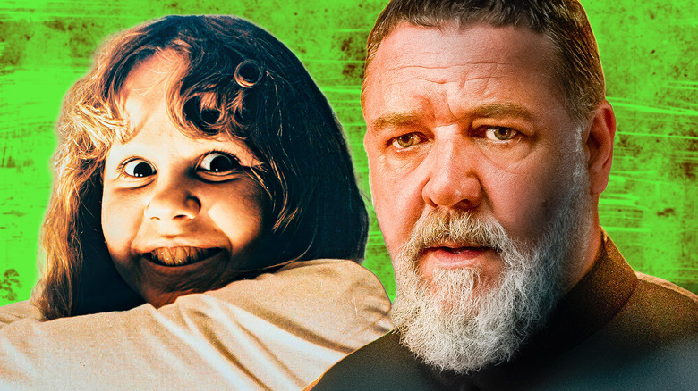 Composite image of Reagan in the Exorcist and Father Gabriele Amorth in The Pope's Exorcist