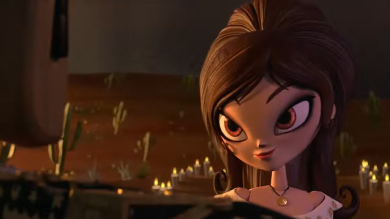 Maria falling deeply in love with Manolo as he sings her a song in The Book of Life