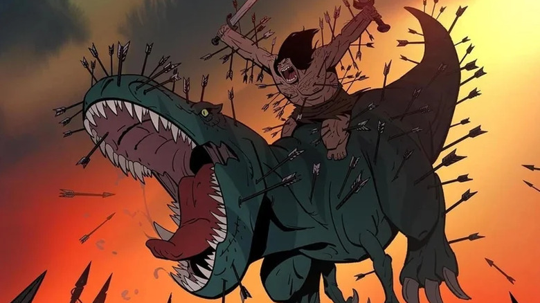 Spear and Fang (covered in arrows) roaring together in Primal