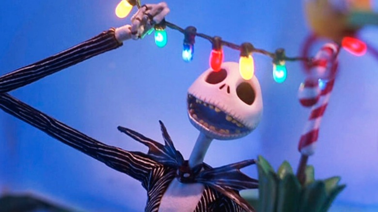 Jack Skellington grabs holiday lights