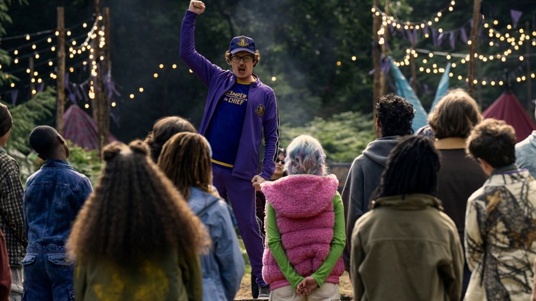 Steve Buscemi as Headmaster Dort gives a speech to his students in Wednesday