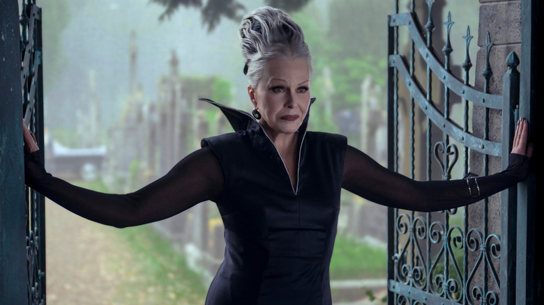 Joanna Lumley as Grandmama Addams opening some gates in Wednesday