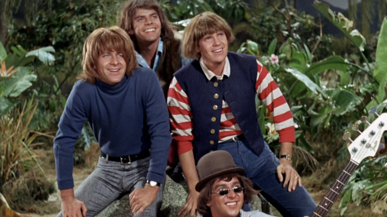 The Mosquitoes, played by the real life band The Wellingtons, pose together on the set of Gilligan's Island