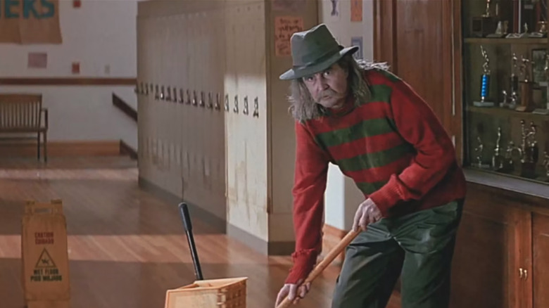 Scream, Wes Craven cameoing as the school janitor, dressed in a Freddy Krueger outfit