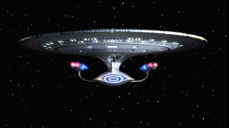 A glory shot of the USS Enterprise-D from Star Trek: The Next Generation