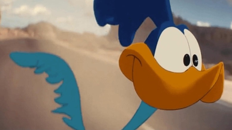 Roadrunner running down the road in Coyote vs. Acme