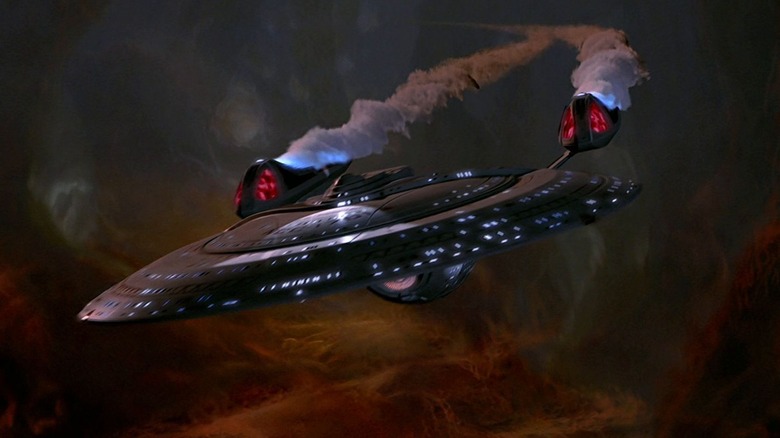 The Enterprise-E venting gases out of its engines in Star Trek: Insurrection