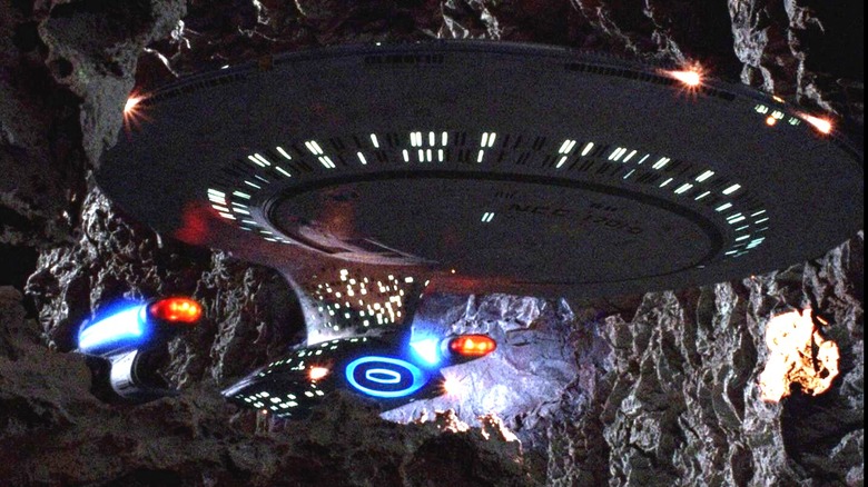 The Enterprise-D inside an asteroid on Star Trek: The Next Generation
