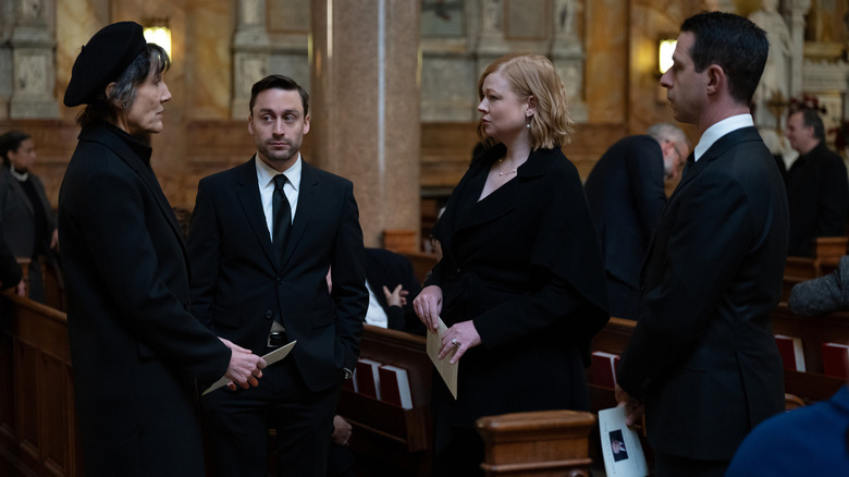 Succession season 4 Logan's funeral Caroline Roman Shiv Kendall