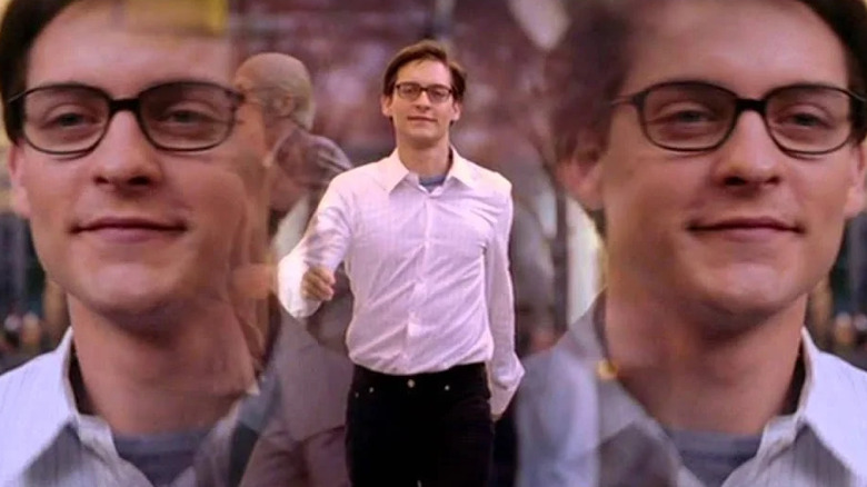 Spider-Man 2 Raindrops keep falling on my eye double-exposure of Peter