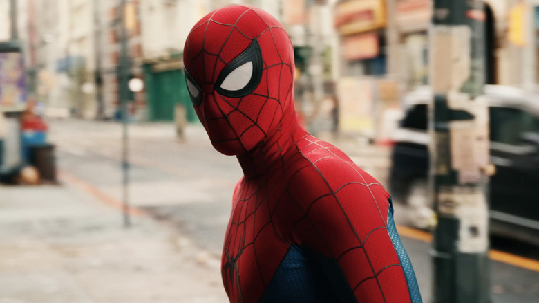 Tom Holland's Spider-Man stands on a New York street in Spider-Man Brand New Day