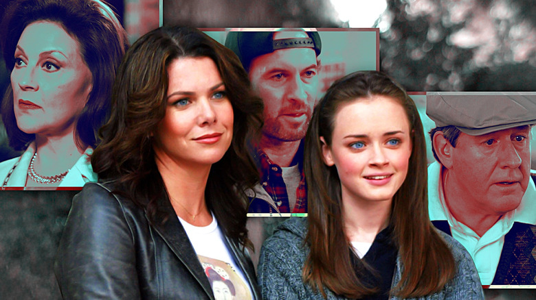 Photo collage of Emily, Lorelai, Rory, Luke, and Richard from 