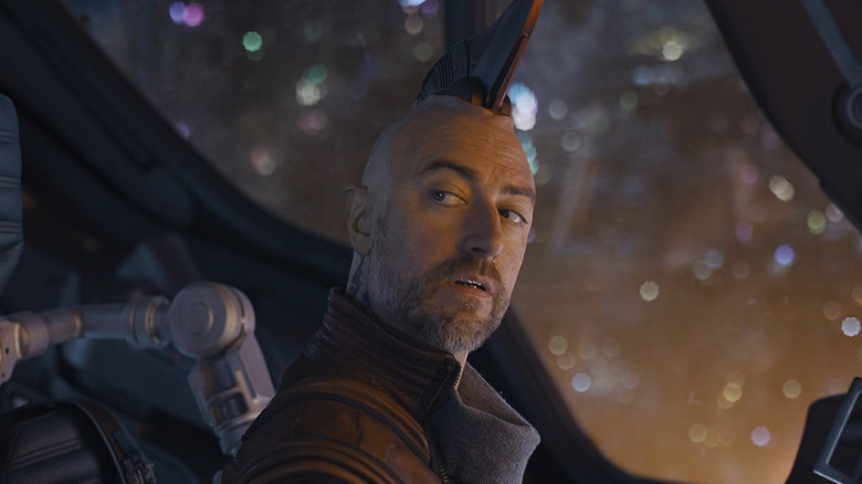 Sean Gunn as Kraglin, flying a ship in Guardians of the Galaxy Volume 3