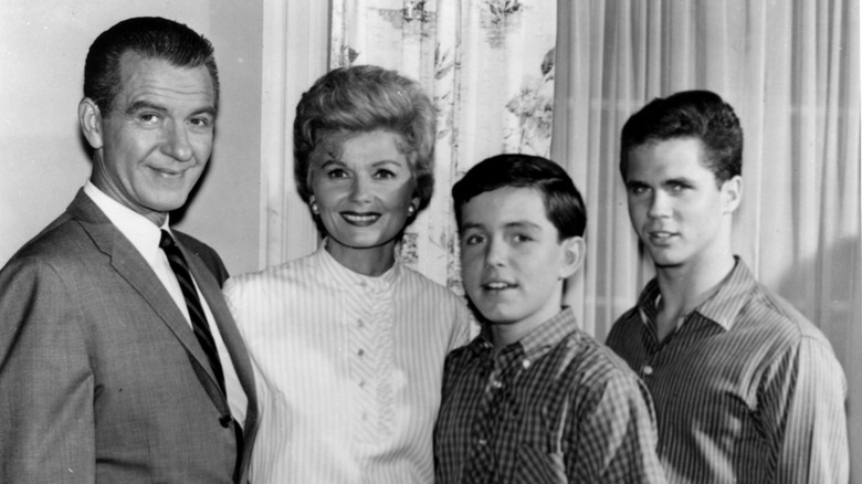 The Cleaver family  in Leave It to Beaver: Hugh Beaumont as Ward, Barbara Billingsley as June, Jerry Mathers as the Beaver, and Tony Dow as Wally