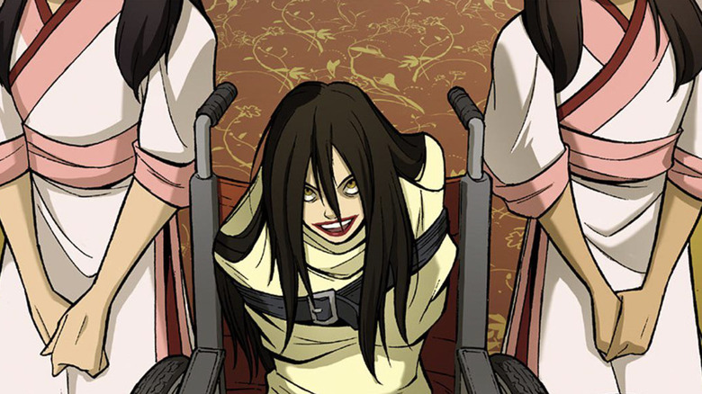 Azula in a straitjacket and wheelchair in the comic book Avatar: The Last Airbender -- The Promise