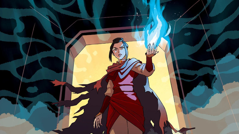Azula holding a blue flame in her hand in Avatar: The Last Airbender - Azula in the Spirit Temple