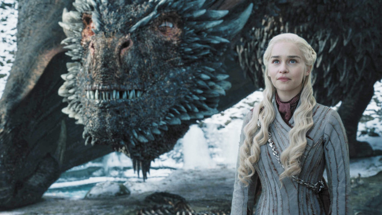 Drogon the dragon and Emilia Clarke as Daenerys Targaryen in Game of Thrones