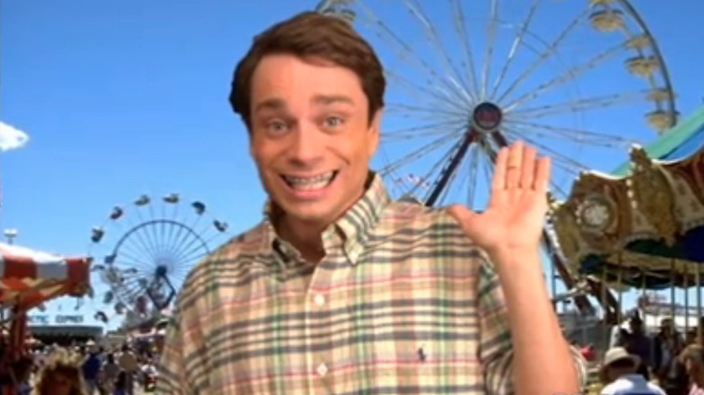 Saturday Night Live, Kattan's character waving in front of a ferris wheel, in a shot from the sketch where he broke his neck